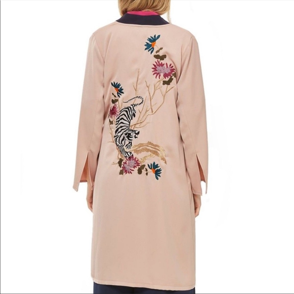 Topshop Tiger Embroidered Duster Coat